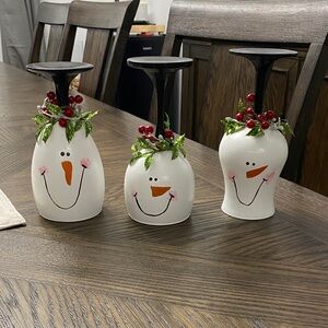 Festive Snowman Candle Holders - Set of 3